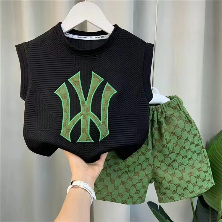 Baby Boys Clothing Summer Sleevelesee Pullover Shirt And Pants 2pcs For Kids 2-8 Years Casual Sport Set