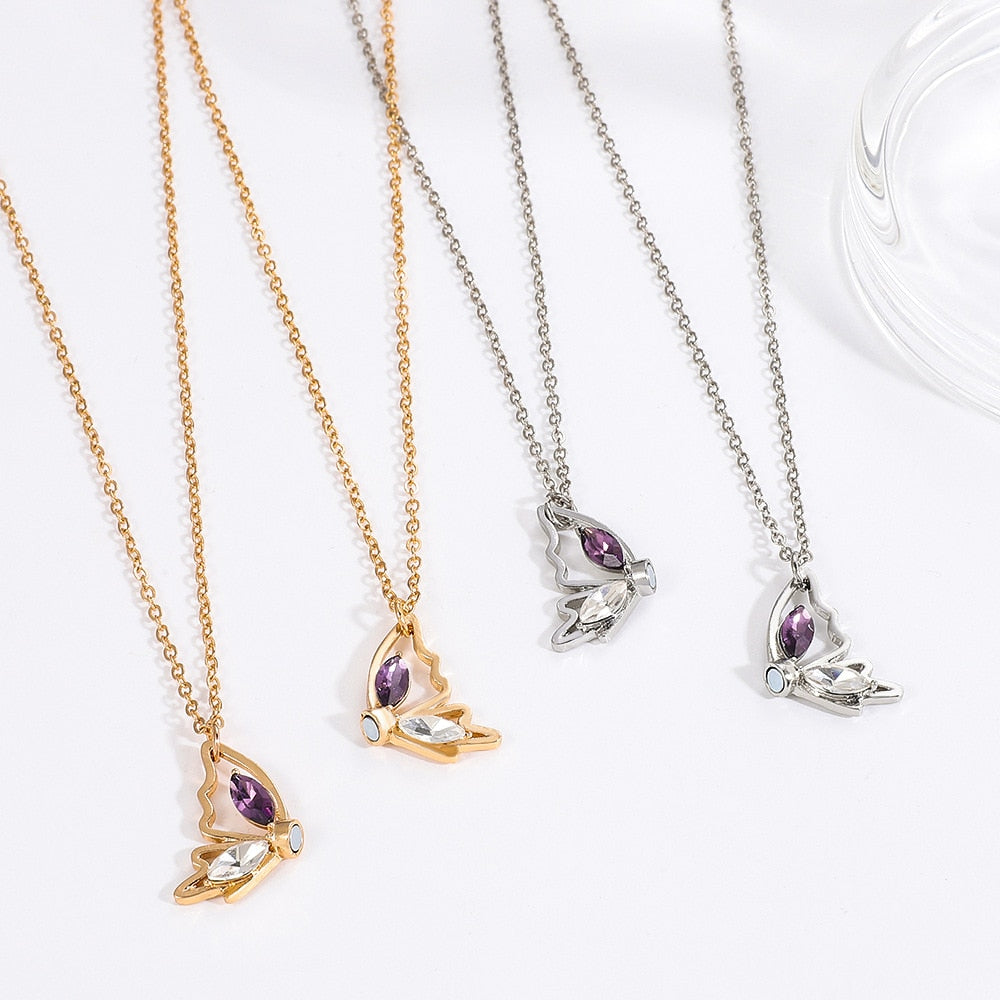 Dainty Magnetic Couple Necklace For Women Lovers Crystal Butterfly Pendant Clavicle Chain Best Friend Friendship Jewelry Gifts