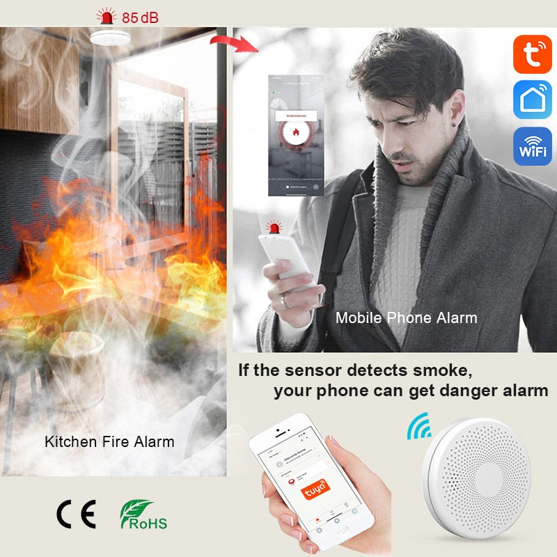 2 in 1 Version WiFi Function Tuya And Smart Life Smoke Detector Sensor &amp; Carbon Monoxide Co Gas Detector Smoke Fire Sound Alarm