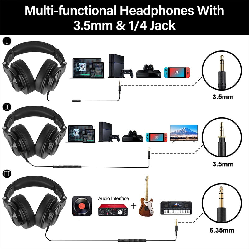 Bluetooth 5.2 Headphones Stereo Over Ear Wireless Headset Professional Recording Studio Monitor DJ Headphones