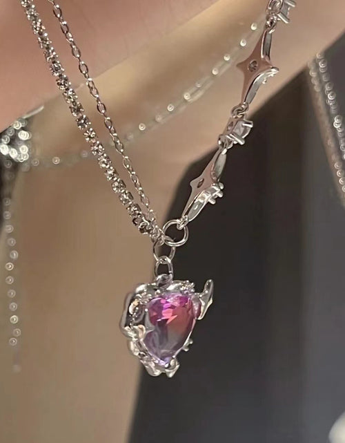 Load image into Gallery viewer, Accessories Fashion Peach Heart Water Drop Pendant Necklace Purple Crystal Egirl Sweet Cool Clavicle Chain Aesthetic Jewelry
