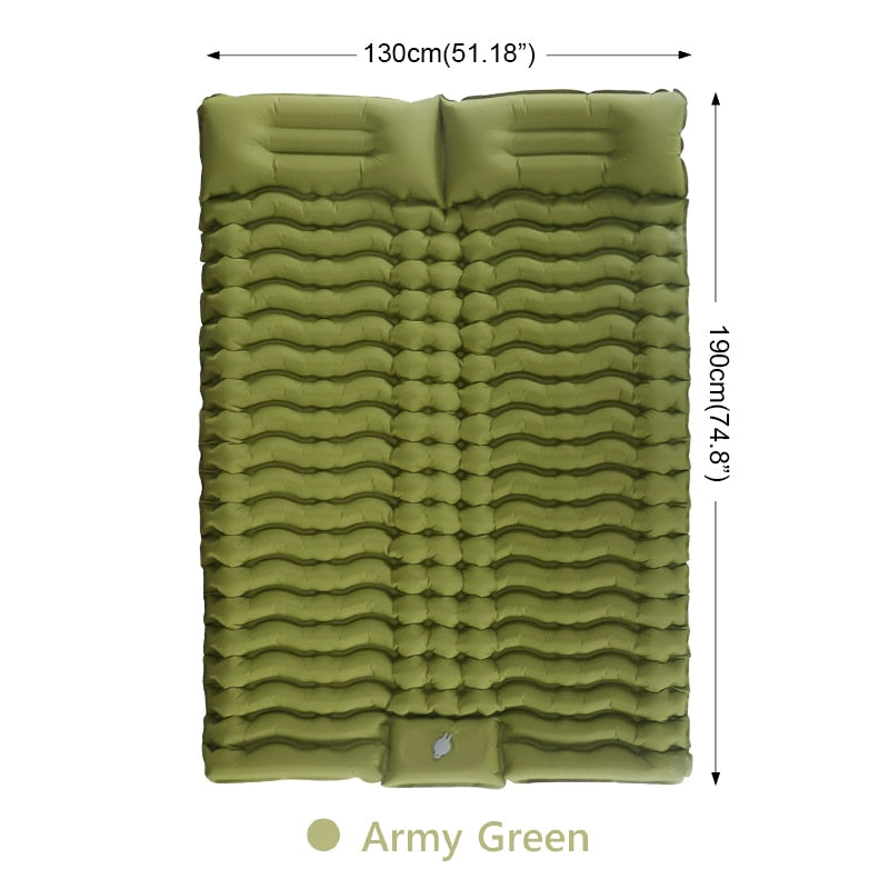 Double Sleeping Pad for Camping Self-Inflating Mat Sleeping Mattress with Pillow for Hiking Outdoor 2 Persons Travel Bed Air Mat