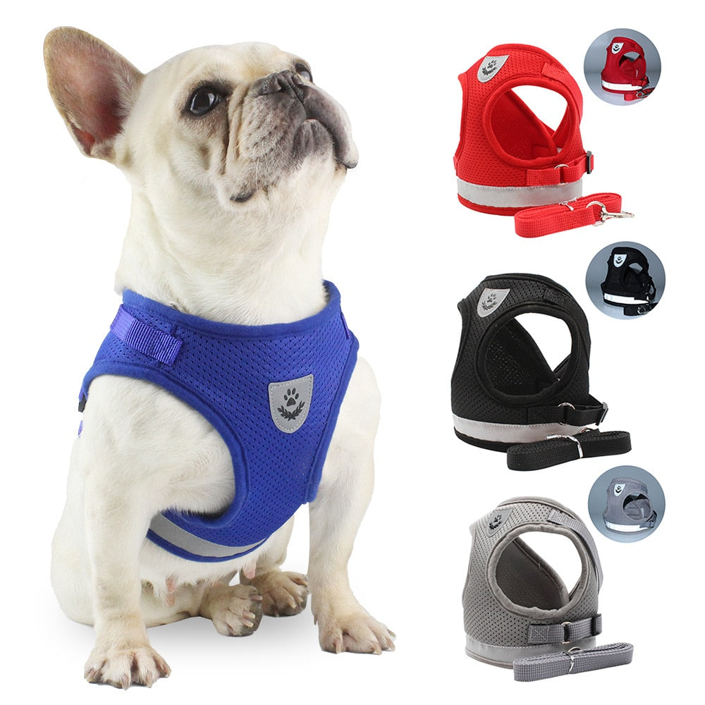 Adjustable Dog Harness Reflective Cat Vest Walking Leash for Puppy Cat Dogs Collar Polyester Mesh Harness for Small Medium Dogs