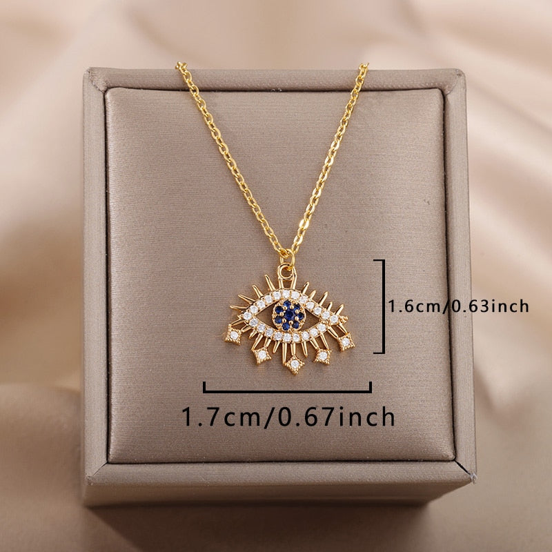 Turkish Evil Eye Pendant Necklace for Women Gold Plated Stainless Steel Necklaces 2023 Trending Choker Lucky Aesthetic Jewelry