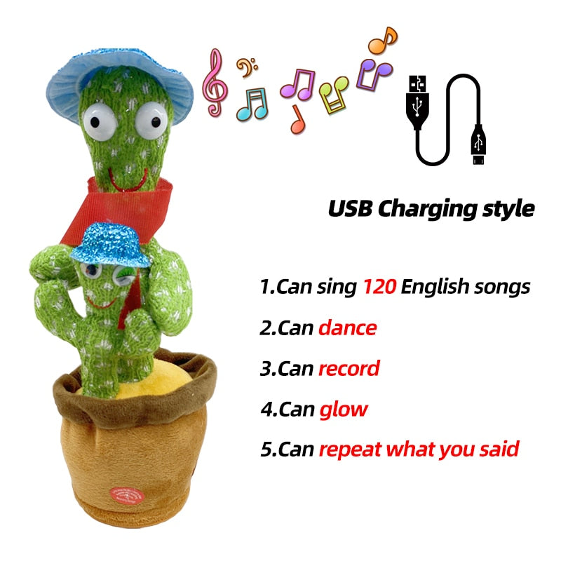 Dancing Cactus Toy Repeat Talking USB Charging Can Sing Record Cactus Bailarín Dansant Kids Education Toys Birthday Present