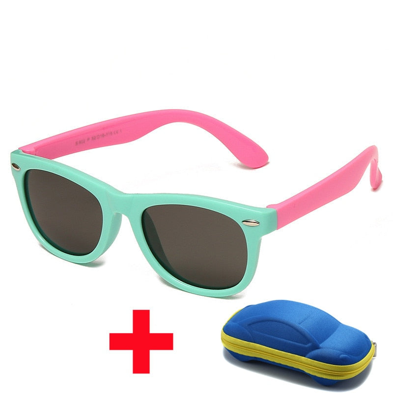 Baby Silicone Sunglasses with Glasses Box  Boys Girls Outdoor Goggles Sun Glasses AC Lens Safety Glasses and Cases Gift for Kids