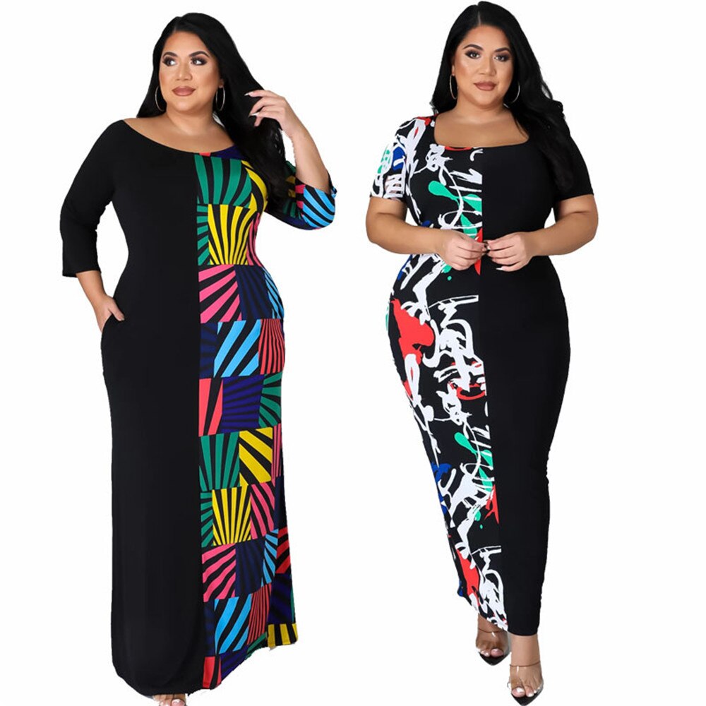 Plus Size Dress 5xl Women Summer Clothes Patchwork Loose Casual Elegant Maxi Dress Party New StyleWholesale Dropshipping