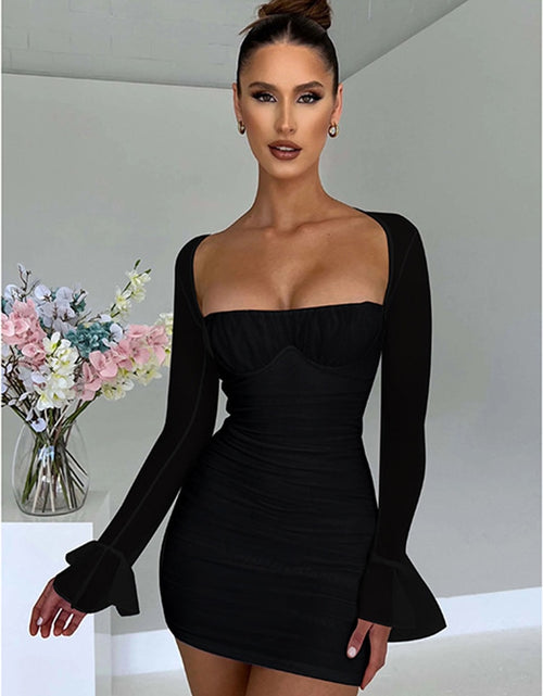 Load image into Gallery viewer, Elegant Backless Sexy Mini Dress For Women Robe Two Layer Mesh Full Sleeve Zipper Bodycon Party Short Dress Vestido
