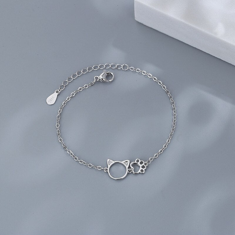 Zircon Cat Paw Bracelets for Woman Girlfriend Sweet Cute Adjustable Chain Bracelet Silver Color Simple Jewelry