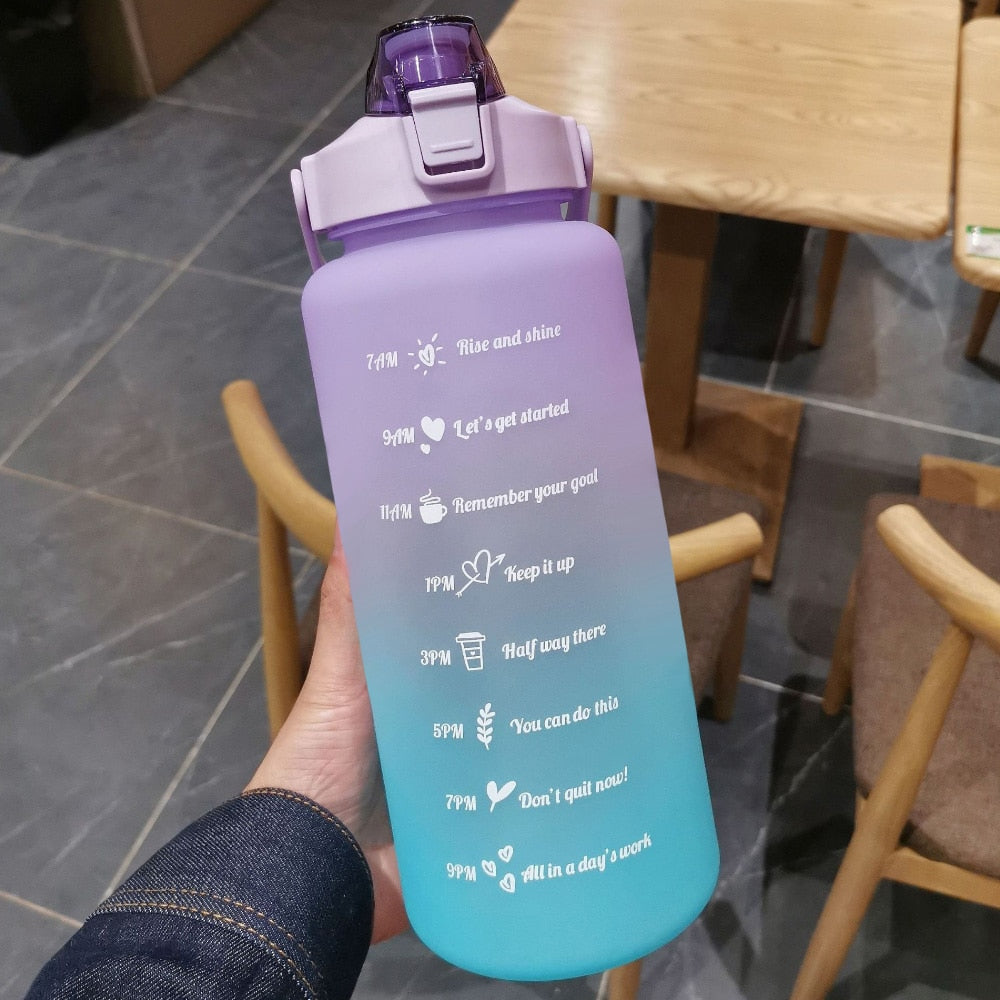 2 Litre Water Bottle for Girls Botella De Agua Motivacional Gourde Sport Gym with Time Marker Portable Large Chaleira with Straw