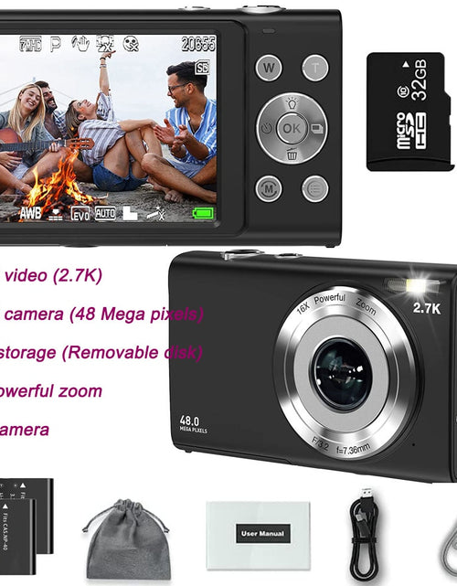 Load image into Gallery viewer, Digital Camera Children Camera for Children Camcorder with 16x Zoom Compact Cameras 1080P 44MP Cameras for Beginner Photography
