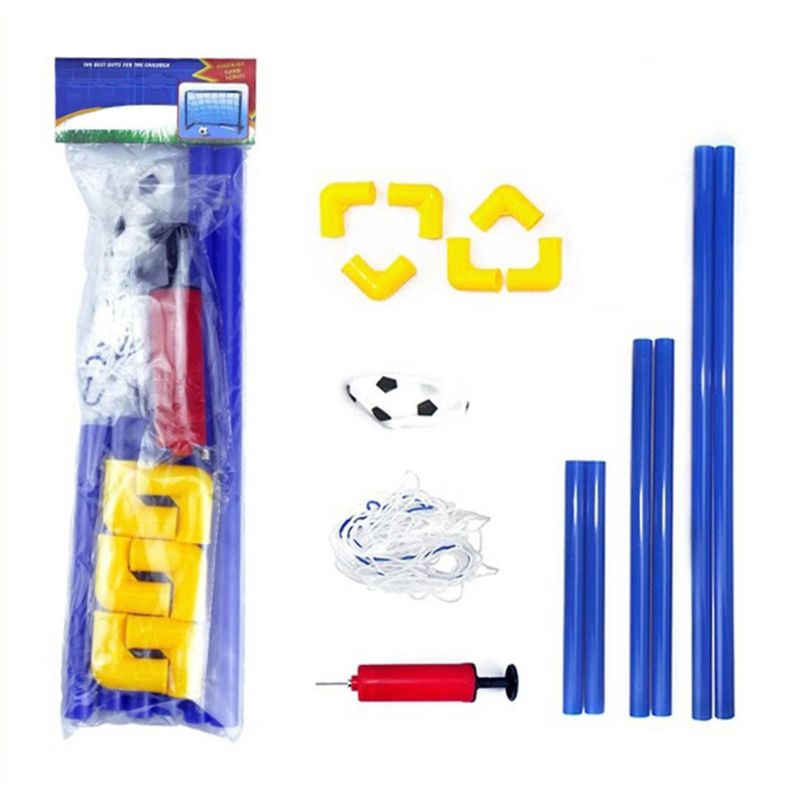 Children’s Rubber Inflatable Football Soccer Goal Assembly Set with Net & Pump for Indoor Outdoor Family Activity Toy