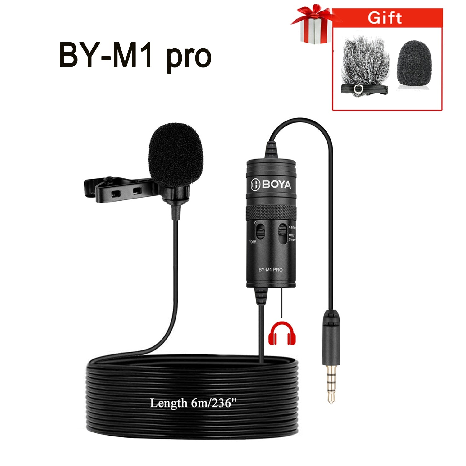 BY-M1 Condenser Lavalier Lapel Clip-on Microphone 3.5mm TRRS 6M Mic For PC iphone DSLR Camera YouTube Recording Streaming