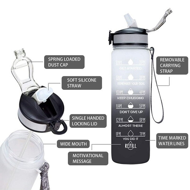 1 L Water Bottle  with Time Scale Gym Outdoor Sports