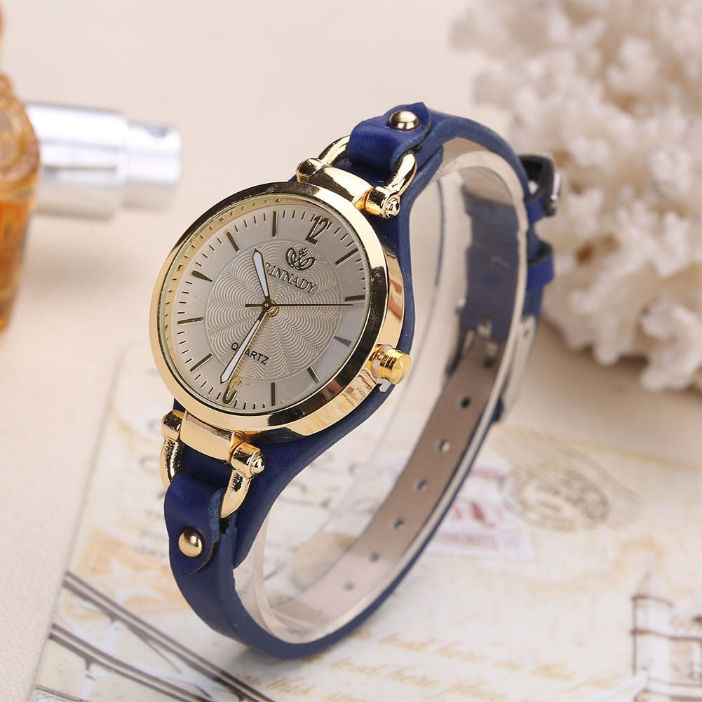 Women Casual Watches Round Dial Rivet PU Leather Strap Wristwatch Ladies Analog Quartz Watch Gifts Accessories