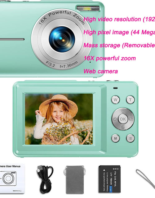 Load image into Gallery viewer, Digital Camera Children Camera for Children Camcorder with 16x Zoom Compact Cameras 1080P 44MP Cameras for Beginner Photography
