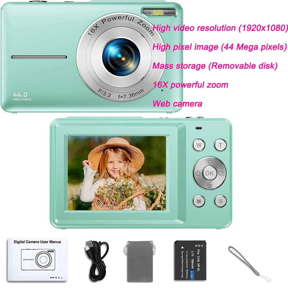 Digital Camera Children Camera for Children Camcorder with 16x Zoom Compact Cameras 1080P 44MP Cameras for Beginner Photography