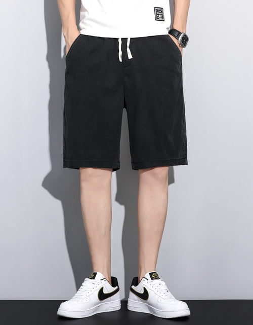 Load image into Gallery viewer, Summer Soft Cosy Lyocell Fabric Men&#39;s Denim Shorts Thin Loose Pants Drawstring Elastic Waist Korea Casual Short Plus Size M-5XL
