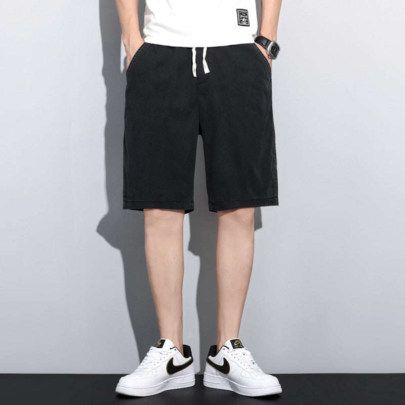 Summer Soft Cosy Lyocell Fabric Men&#39;s Denim Shorts Thin Loose Pants Drawstring Elastic Waist Korea Casual Short Plus Size M-5XL