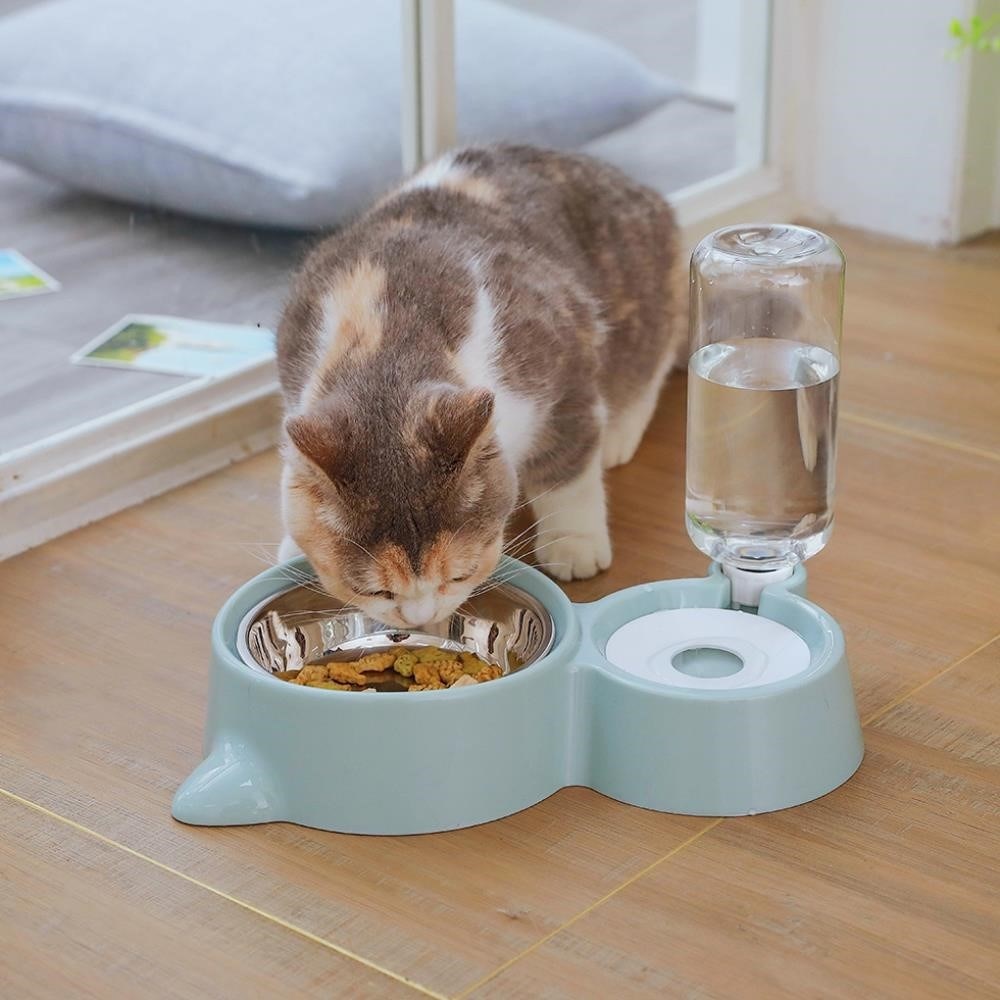 New 2-in-1 Cat Bowl Water Dispenser Automatic Water Storage Pet Dog Cat Food Bowl Food Container with Waterer Pet Waterer Feeder