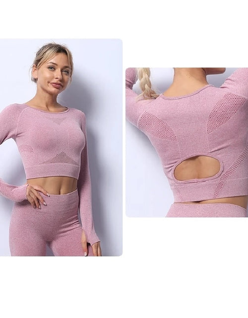 Load image into Gallery viewer, New European and American Yoga Suit Seamless Knitted Autumn and Winter Fitness Exercise Yoga Clothes Women&#39;s Suit
