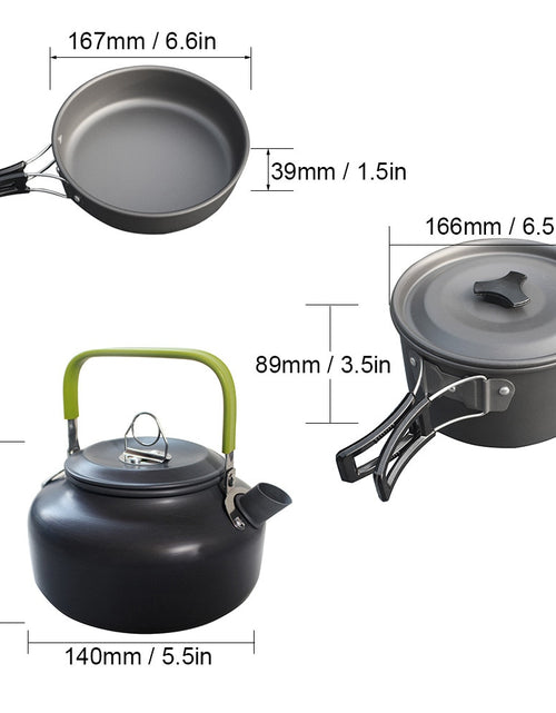 Load image into Gallery viewer, Portable Non-stick Aluminum Alloy Camping Cookware Outdoor Cooking Teapot Picnic Tableware Kettle Pot Frying Pan 3pcs/set
