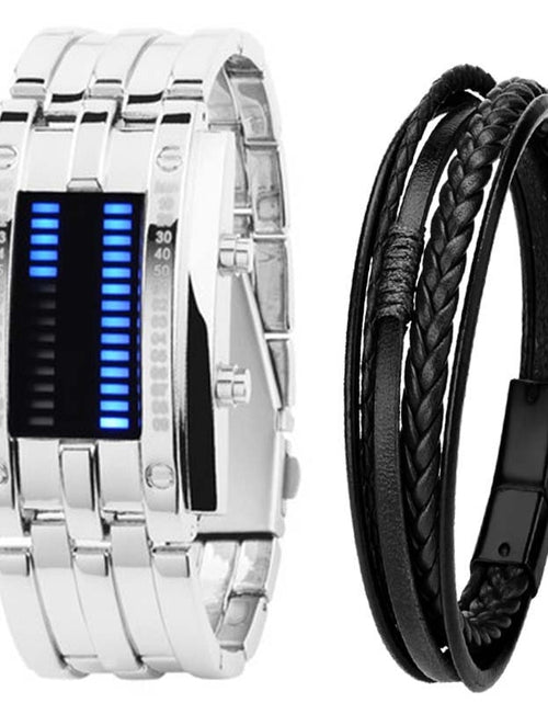 Load image into Gallery viewer, Men Watch 50m Waterproof Lava Watch Double Row Lamp Led Watch Male Binary Steel Band Electronic Sport Watch Relogios Masculino
