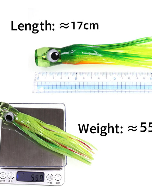 Load image into Gallery viewer, 1PCS Sea Fishing Lure 55g/17CM Boat Fishing Troll Bait Acrylic Resin Octopus Bionic Squid Fishing Bait Feather Skirt
