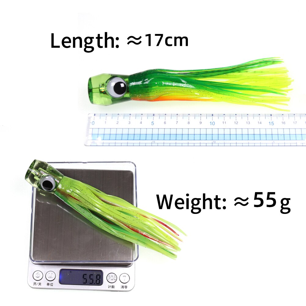 1PCS Sea Fishing Lure 55g/17CM Boat Fishing Troll Bait Acrylic Resin Octopus Bionic Squid Fishing Bait Feather Skirt