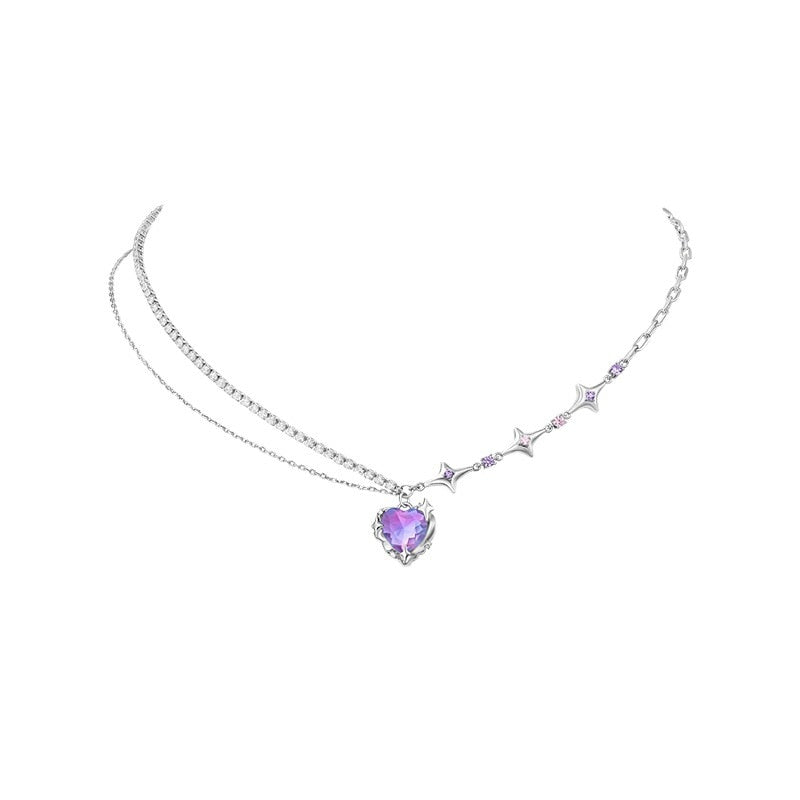 Accessories Fashion Peach Heart Water Drop Pendant Necklace Purple Crystal Egirl Sweet Cool Clavicle Chain Aesthetic Jewelry