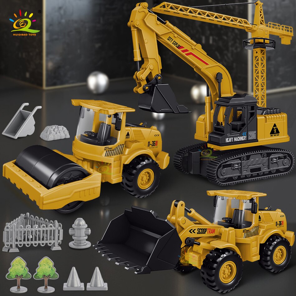 Engineering Plastic Inertia Car City Construction Excavator Crane Dump Truck Classic Vehicle Toys For Children