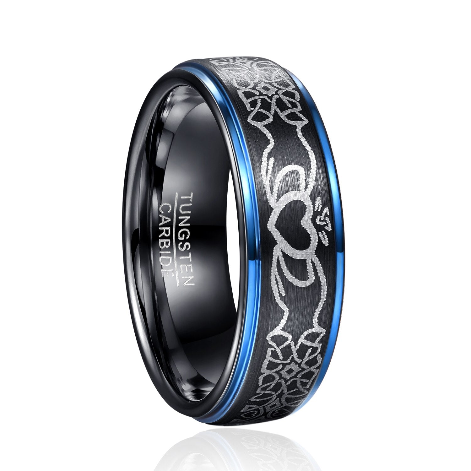 8mm Tungsten Carbide Steel Ring Polished Brushed Blue Laser Life Tree Animal Pattern Rings for Men Best Gift Jewelry