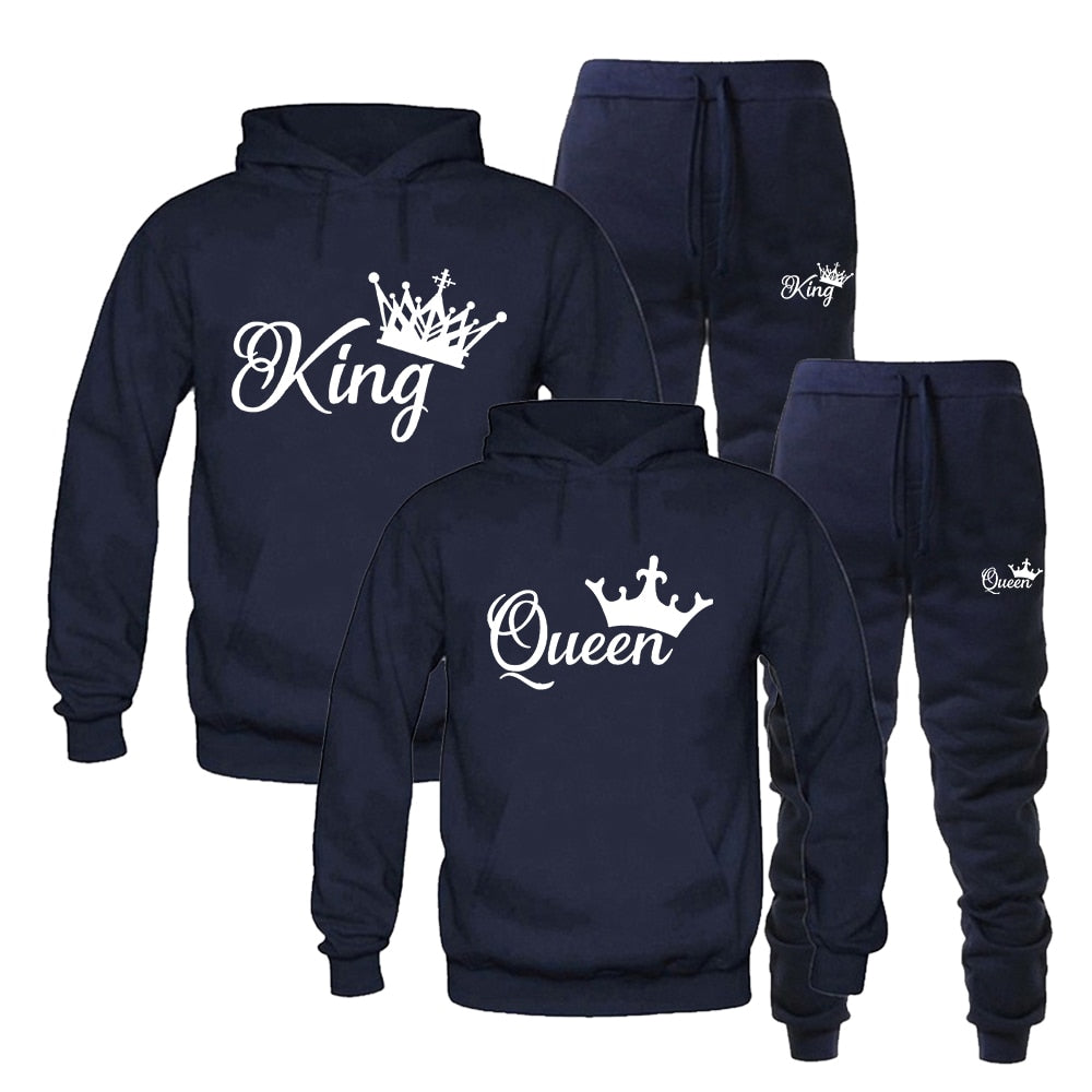 Spring Autumn Sweatsuits for Men Women Sportwear Set King or Queen Printed Couple Suits 2PCS Hoodie and Pants S-4XL