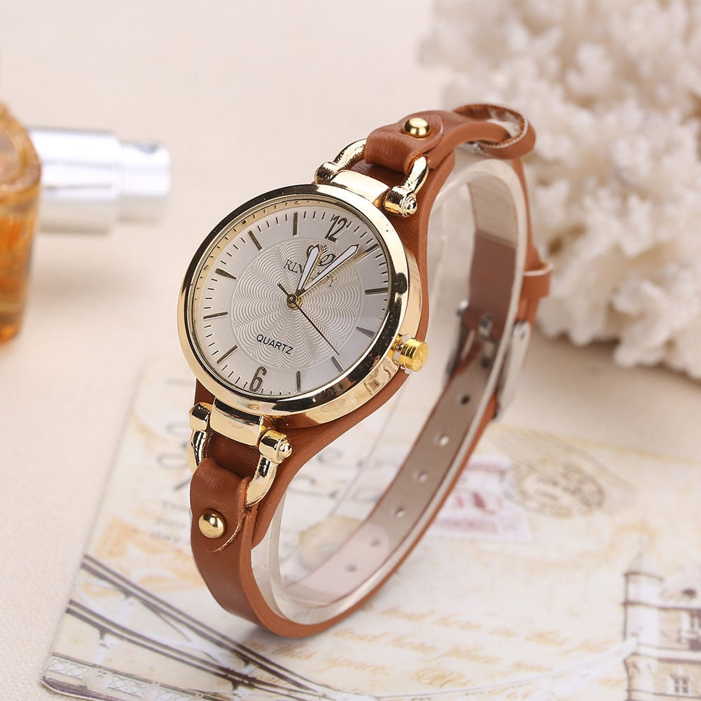 Women Casual Watches Round Dial Rivet PU Leather Strap Wristwatch Ladies Analog Quartz Watch Gifts Accessories