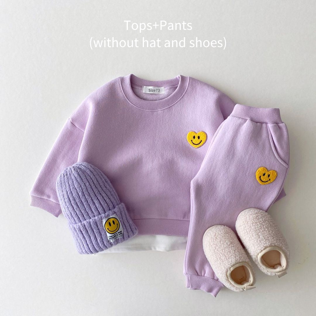 Korea Baby Boys Clothing Sets Fleece Lined Clothes Children Thicken Sweater And Velvet Baby Girls Pullover Tops+ Pant Suits 2PCS