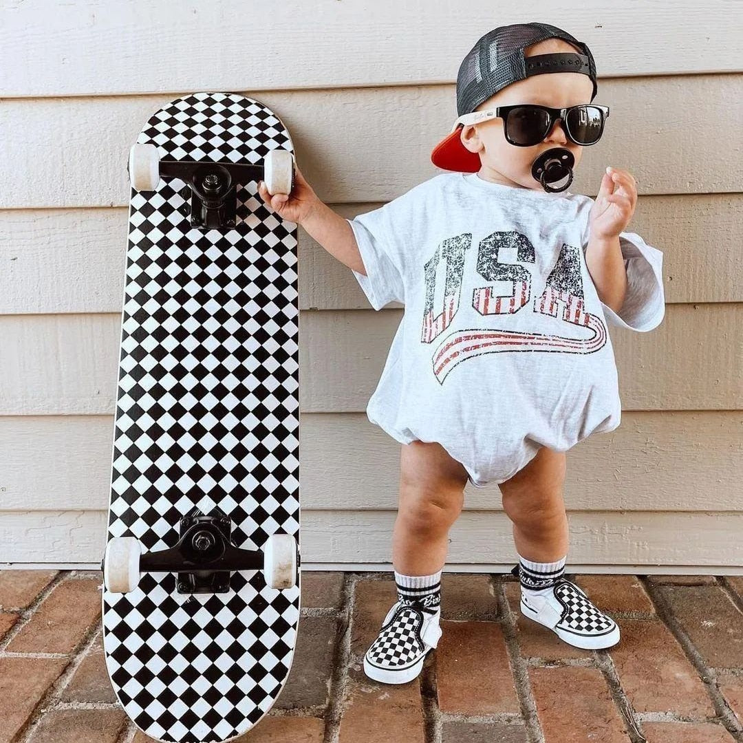 Baby Boys USA Print T-Shirt Romper Newborn Bebe Short Sleeve Sweatshirt Onesie Toddler Girls Romper 0-24M Jumpsuits 2023 Summer