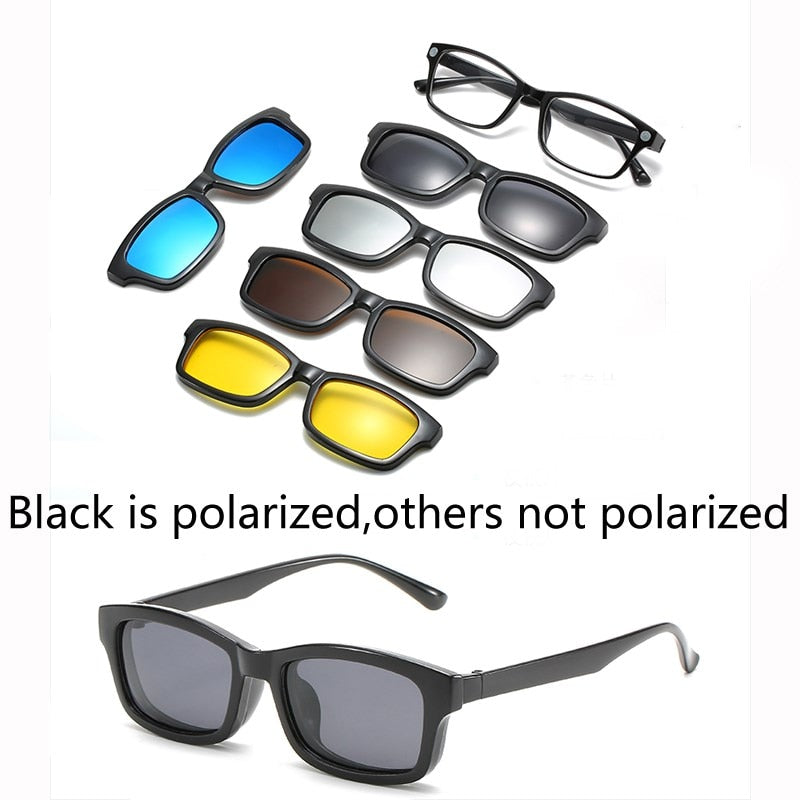 6 In 1 Custom Men Women Polarized Optical Magnetic Sunglasses Clip Magnet Clip on Sunglasses Polaroid Clip on Sun Glasses Frame