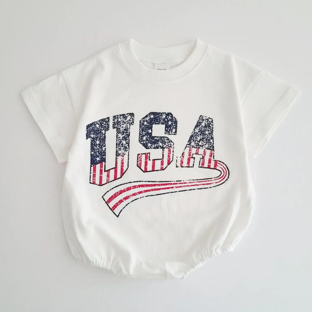 Baby Boys USA Print T-Shirt Romper Newborn Bebe Short Sleeve Sweatshirt Onesie Toddler Girls Romper 0-24M Jumpsuits 2023 Summer