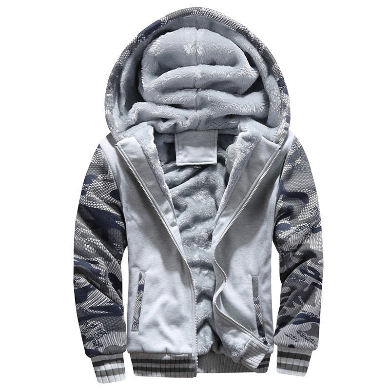 Men Winter Camouflage Jacket Fashion Wool Thicken Jackets Hooded Fleece Long Sleeve Coat Male Casual Streetwear Men&#39;s Clothing