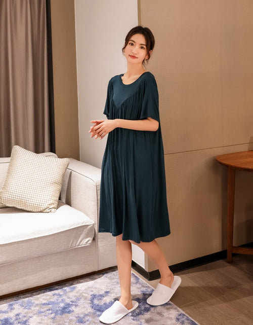 Load image into Gallery viewer, Modal Nightgown Women Cotton Clothes for Summer Loose Large Size Casual Short-sleeved Night Dress Pleated Thin Home Long Dress
