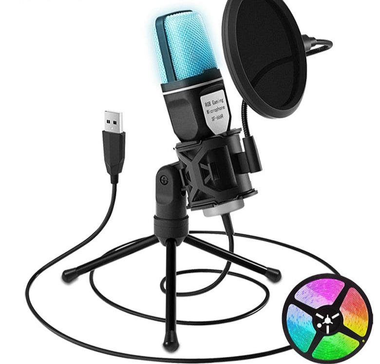 USB Microphone RGB Microfone Condensador Wire Gaming Mic for Podcast Recording Studio Streaming Laptop Desktop PC