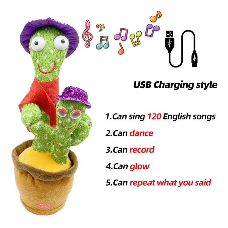 Dancing Cactus Toy Repeat Talking USB Charging Can Sing Record Cactus Bailarín Dansant Kids Education Toys Birthday Present