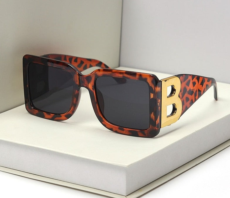 2023  Fashion Trendy Oversized  Square Frame Sunglasses Women Men The Letter B  Retro Rectangle Sunglasses Brand Designer