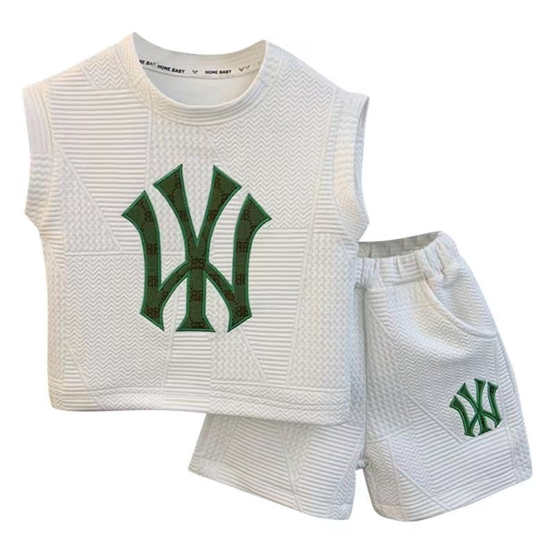 Baby Boys Clothing Summer Sleevelesee Pullover Shirt And Pants 2pcs For Kids 2-8 Years Casual Sport Set