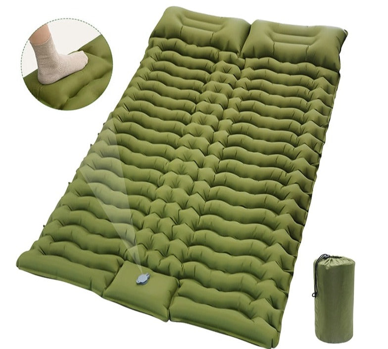 Double Sleeping Pad for Camping Self-Inflating Mat Sleeping Mattress with Pillow for Hiking Outdoor 2 Persons Travel Bed Air Mat