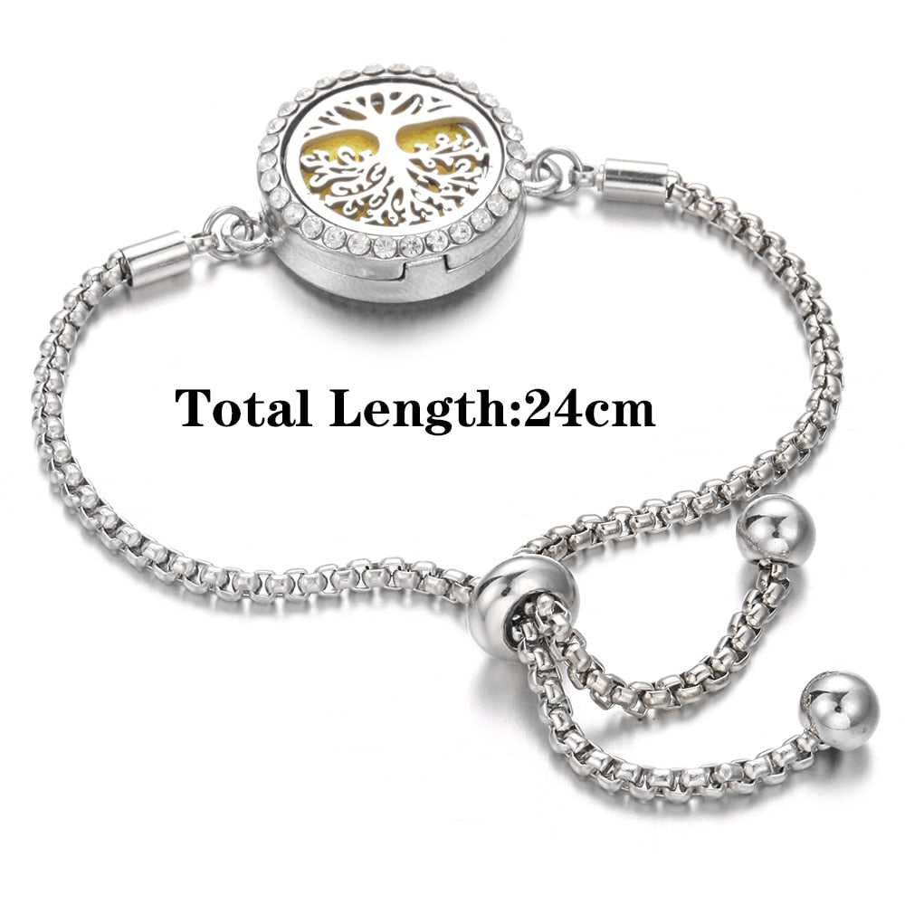 Aromatherapy Bracelet Diffuser Locket Tree of Life Adjustable Perfume Essential Oil Diffuser Bracelet Crystal Magnetic for Women