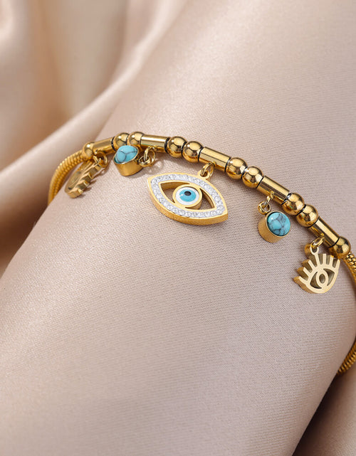 Load image into Gallery viewer, Opal Stone Evil Eye Pendant Bracelet for Women Charm Turkish Stainless Steel Bracelets 2023 Trend Jewelry Valentines Day Gifts
