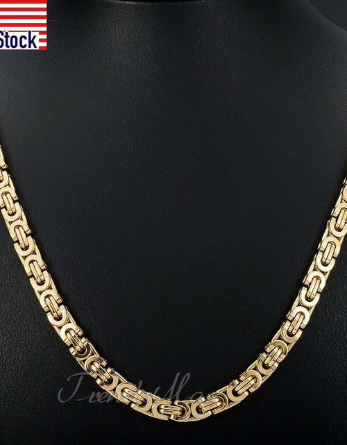 Load image into Gallery viewer, 7mm High quality Flat Byzantine Link Necklace For Mens Boys Gold Color Stainless Steel Heavy Luxury Jewelry
