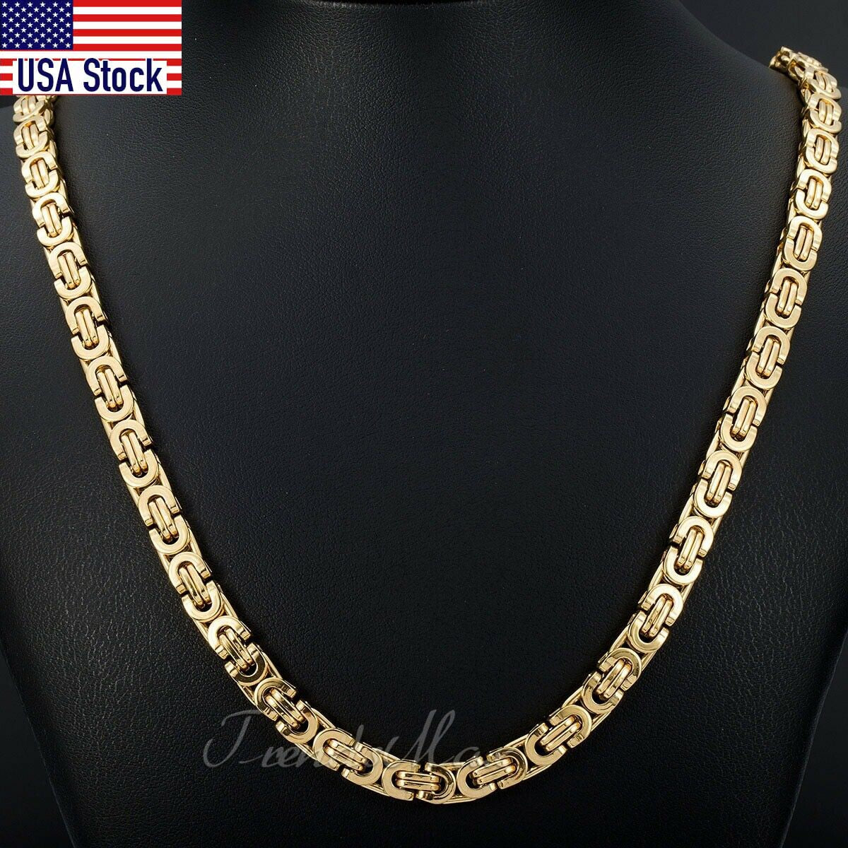 7mm High quality Flat Byzantine Link Necklace For Mens Boys Gold Color Stainless Steel Heavy Luxury Jewelry