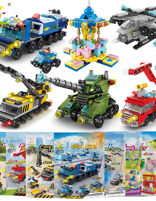 Load image into Gallery viewer, 6IN1 City Fire Car Police Truck Engineering Crane Building Blocks Tank Helicopter Bricks Set Toys for Children Kids
